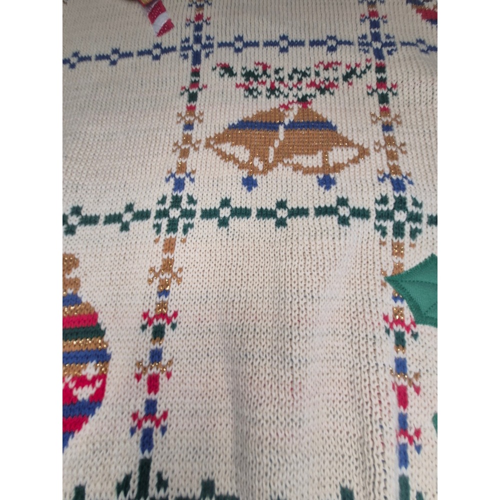 Vintage Melissa Burke Christmas Sweater Cream Cotton Embroidered Holiday Women M - Picture 4 of 8